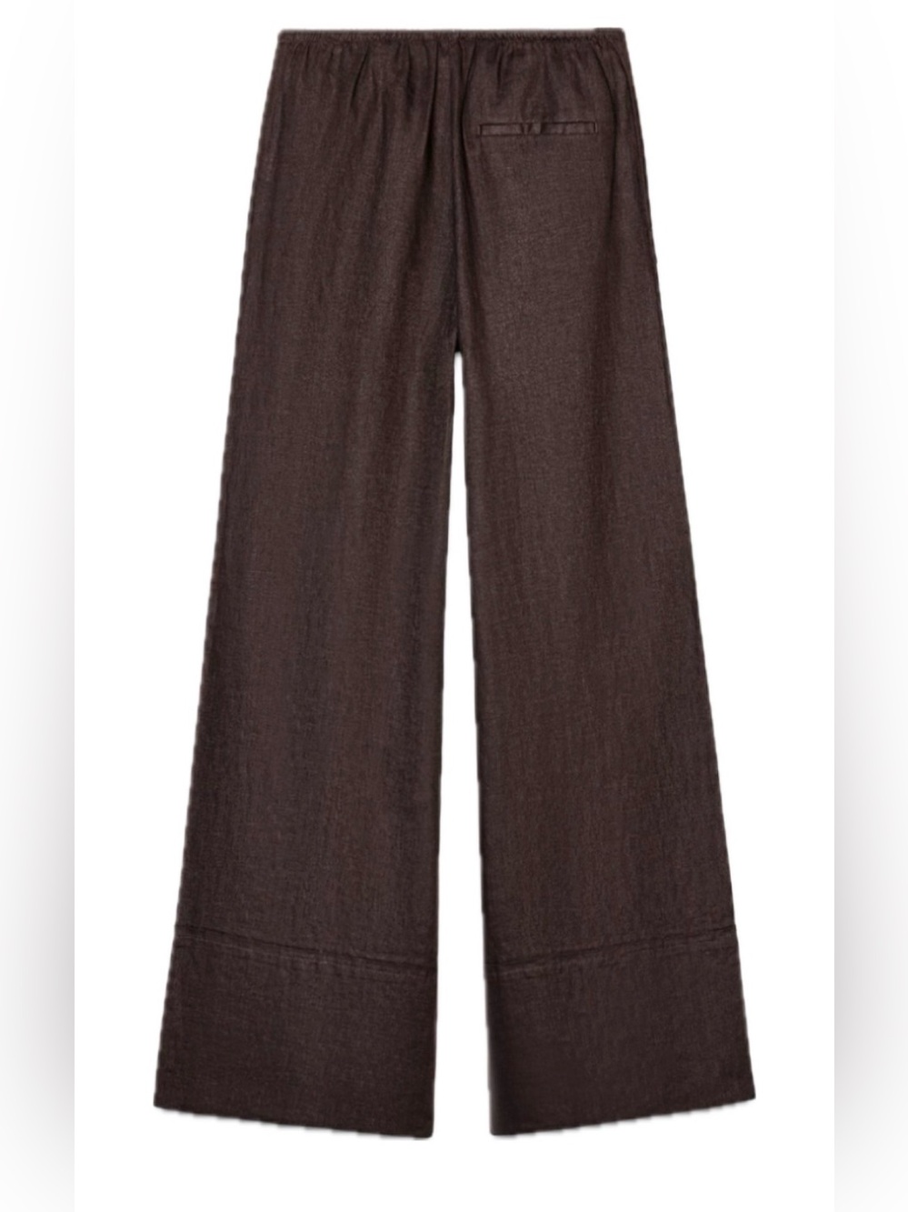 Massimo Dutti Dark Brown Wide-Leg Linen Blend Pants